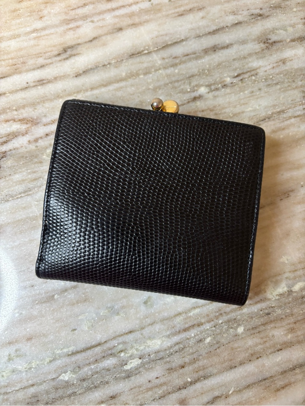 Salvatore Ferragamo Vara Bow Wallet Black Lizard Embossed Leather Kisslock Coin - Picture 4 of 11